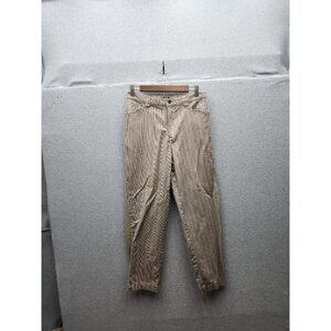 Lee Casuals Womens Striped Trousers Size 12P Beige & Blue Cotton Blend